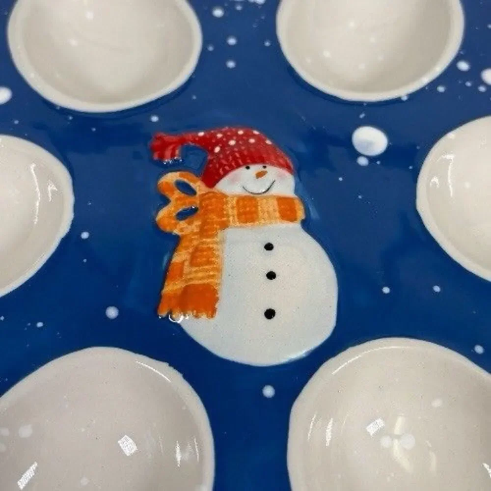 St. Nicholas Square Snow Days Deviled Egg Dish Plate Platter Snowman Christmas